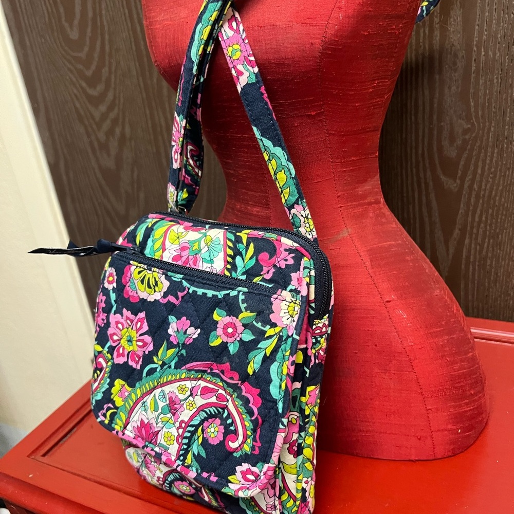 Vera Bradley Black and Pink Crossbody Bag with Quilted Fabric